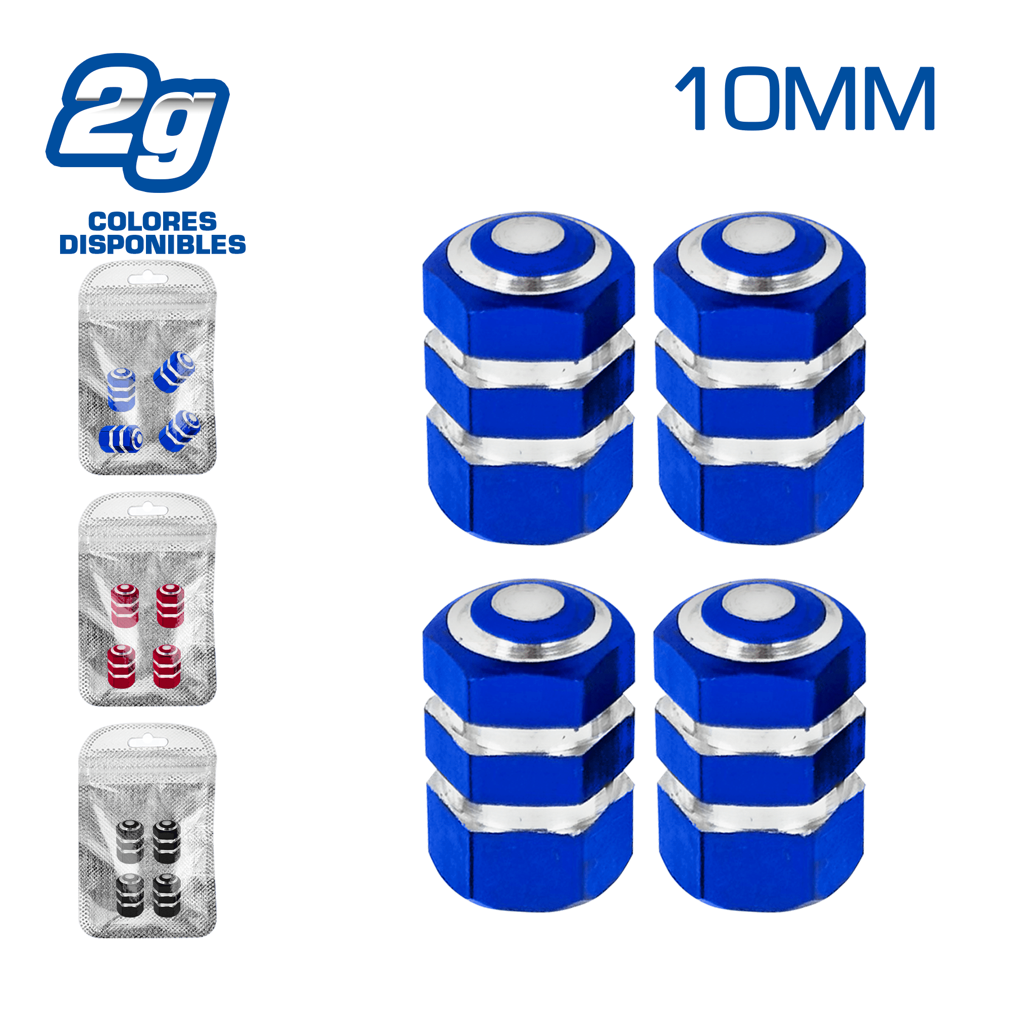 TAPA DE VALVULA DEPOR 10MM EXAG 4PCS/BOLSA -COLORES
