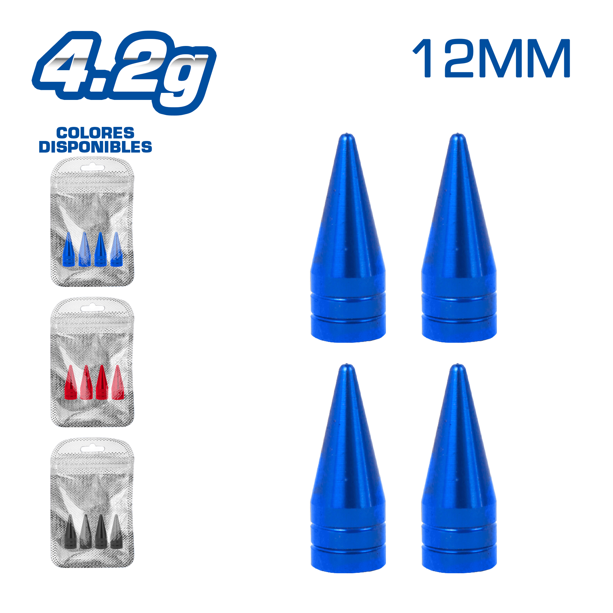 TAPA DE VALVULA DEPOR 12MM CONICO 4PCS/BOLSA -COLORES