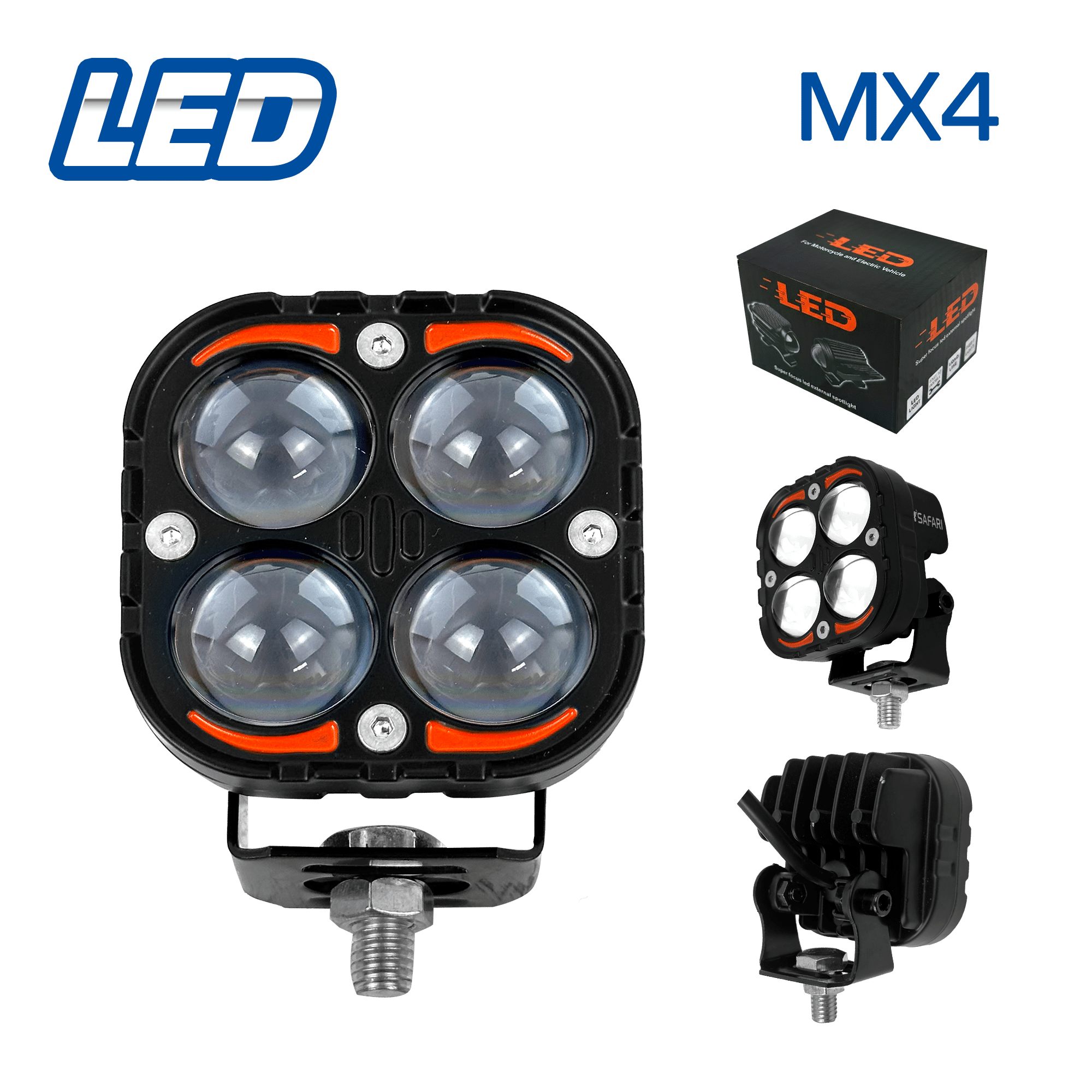LUZ LED LENTE FOCAL ALTA/BAJA MX4 MOTO TREVOL DUO COLOR PRO
