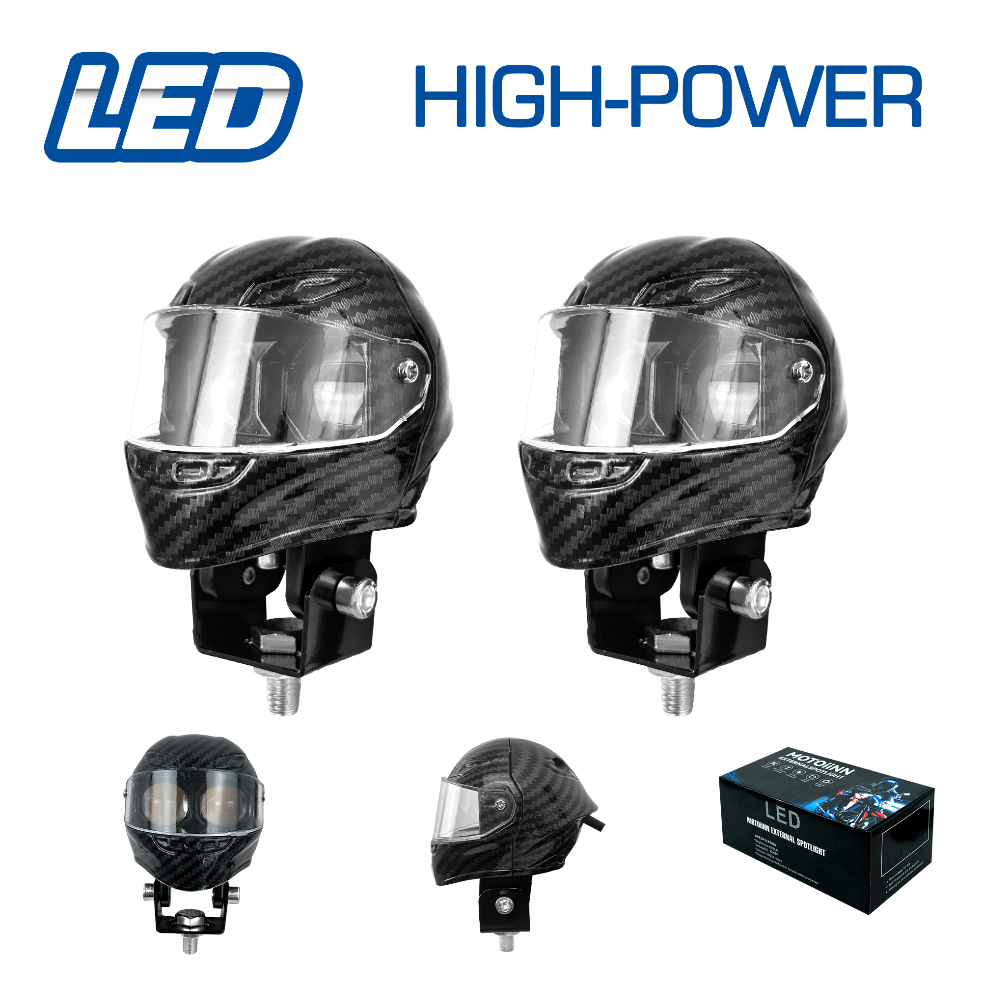 FOCO LED TIPO-CASCO CARBON HIGH-POWER BLANCO/AMARILO 2PCS