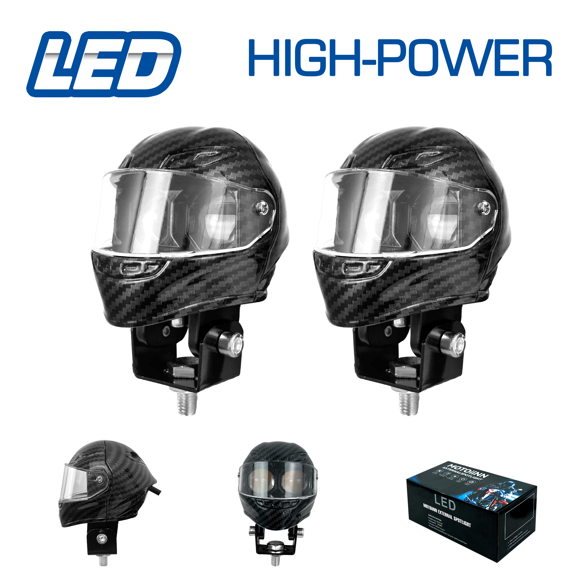 FOCO LED TIPO-CASCO CARBON HIGH-POWER BLANCO/AMARILO 2PCS
