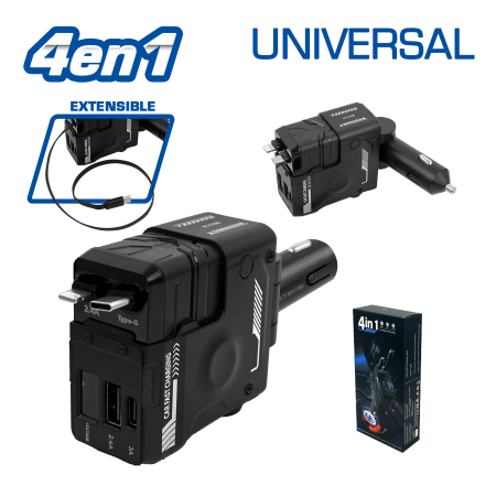 CARGADOR USB 4 EN 1 PARA CIGARRERA AUTO NEW
