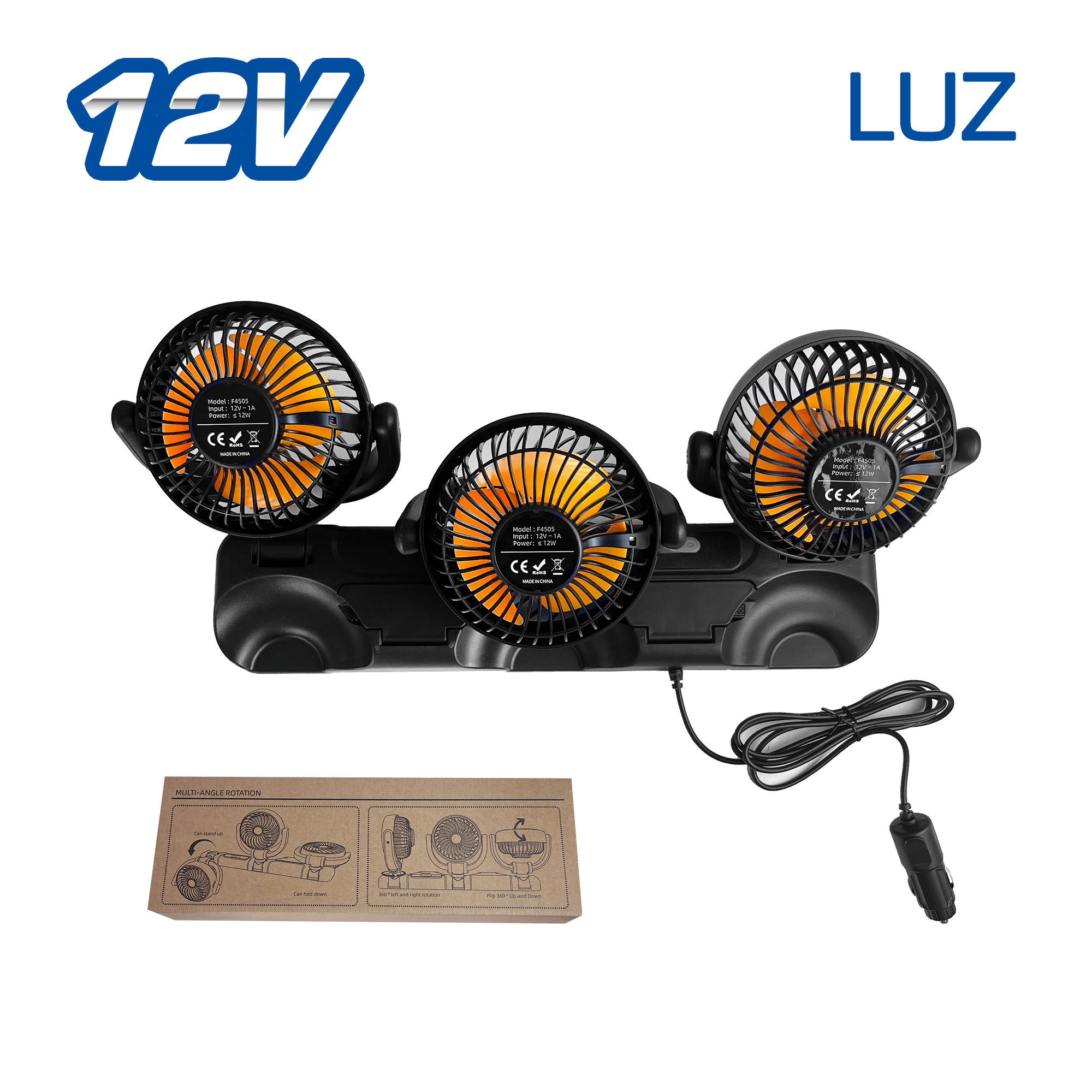 VENTILADOR 12V 12W 4" TRIPLE ALTA VELOCIDAD AMARILLO