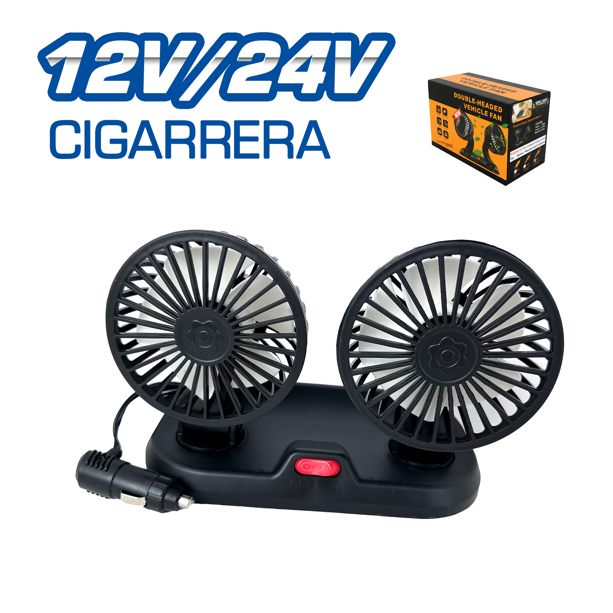 VENTILADOR DUAL 12V/24V CONEX. CIGARRERA