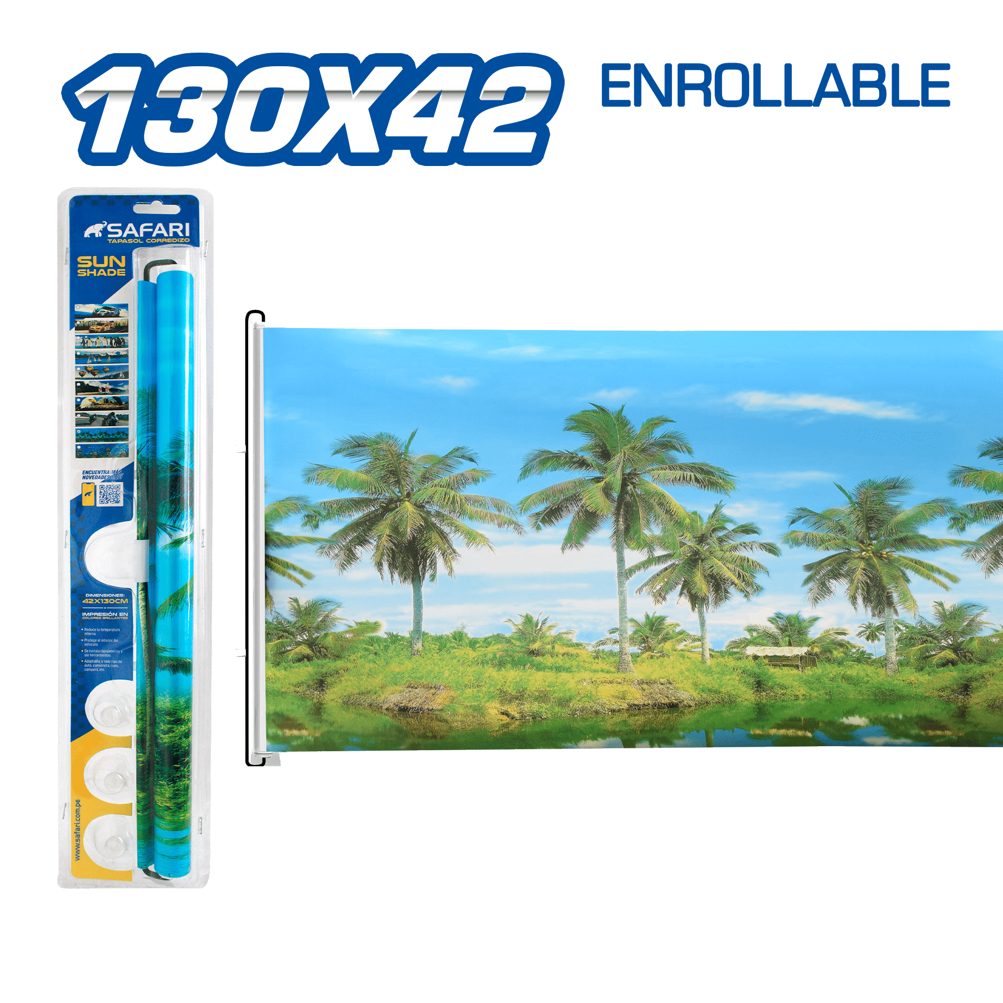 TAPASOL ENROLLABLE 130X42CM DISEÑO PALMERAS TROPICAL