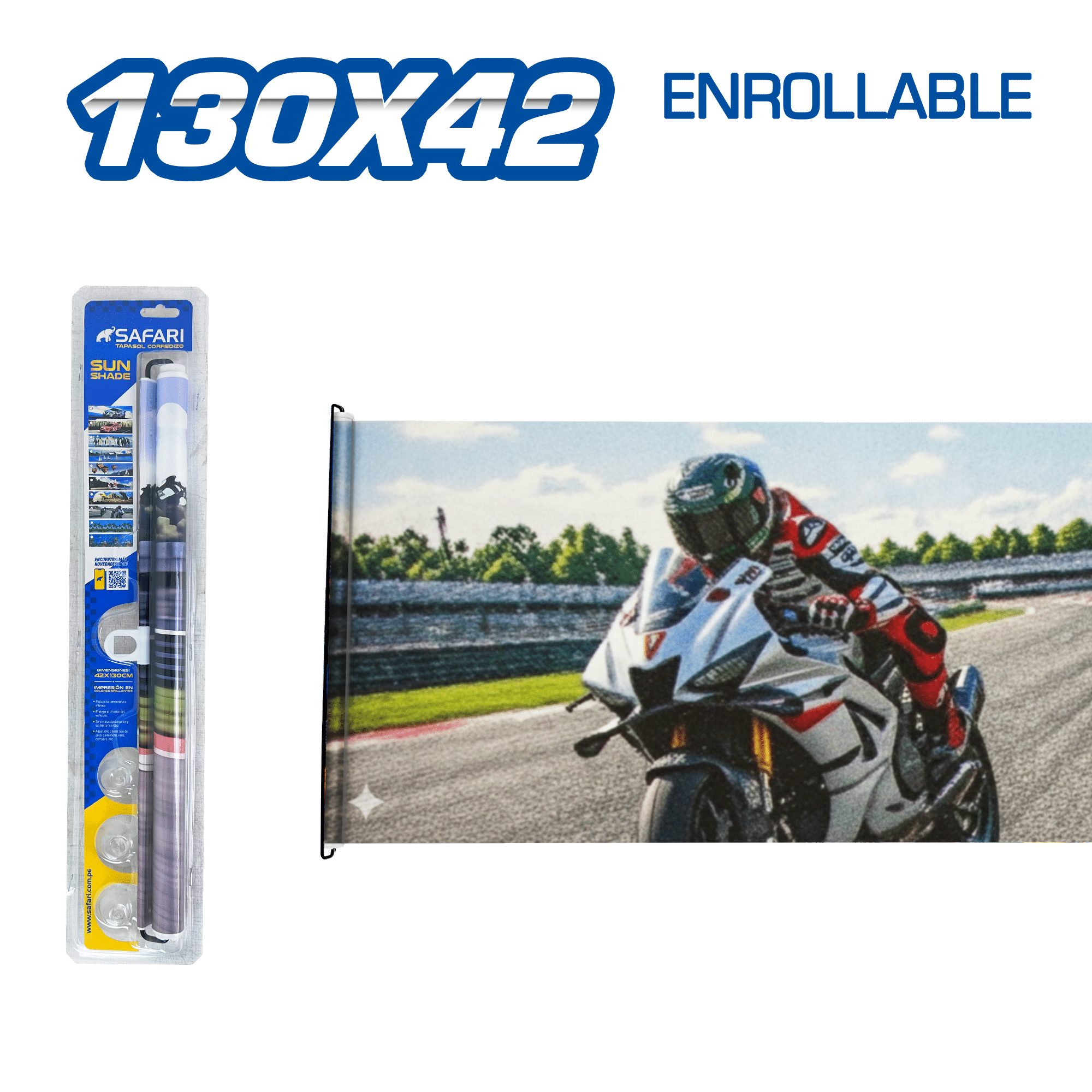 TAPASOL ENROLLABLE 130X42CM DISEÑO MOTO RACING