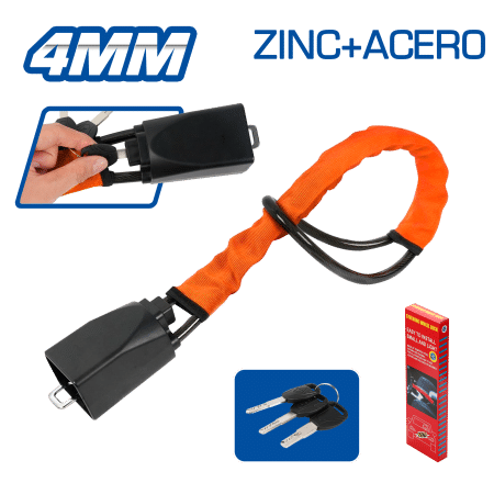 SEGURO DE TIMÓN CON LLAVE MAT:ZINC + ACERO 4.0MM FUERZA 8.5KN NARANJA