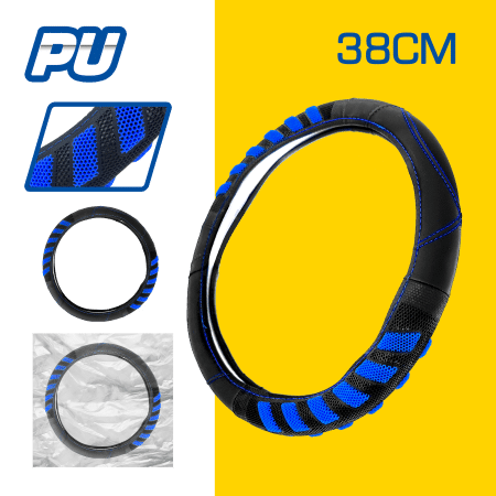 CUBRE VOLANTE PU 38CM 600G NEGRO+AZUL