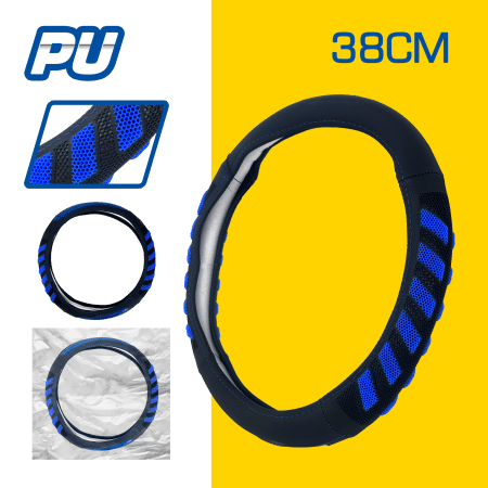 CUBRE VOLANTE PU 38CM 600G NEGRO+AZUL