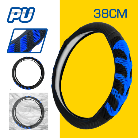CUBRE VOLANTE PU 38CM 600G NEGRO+AZUL