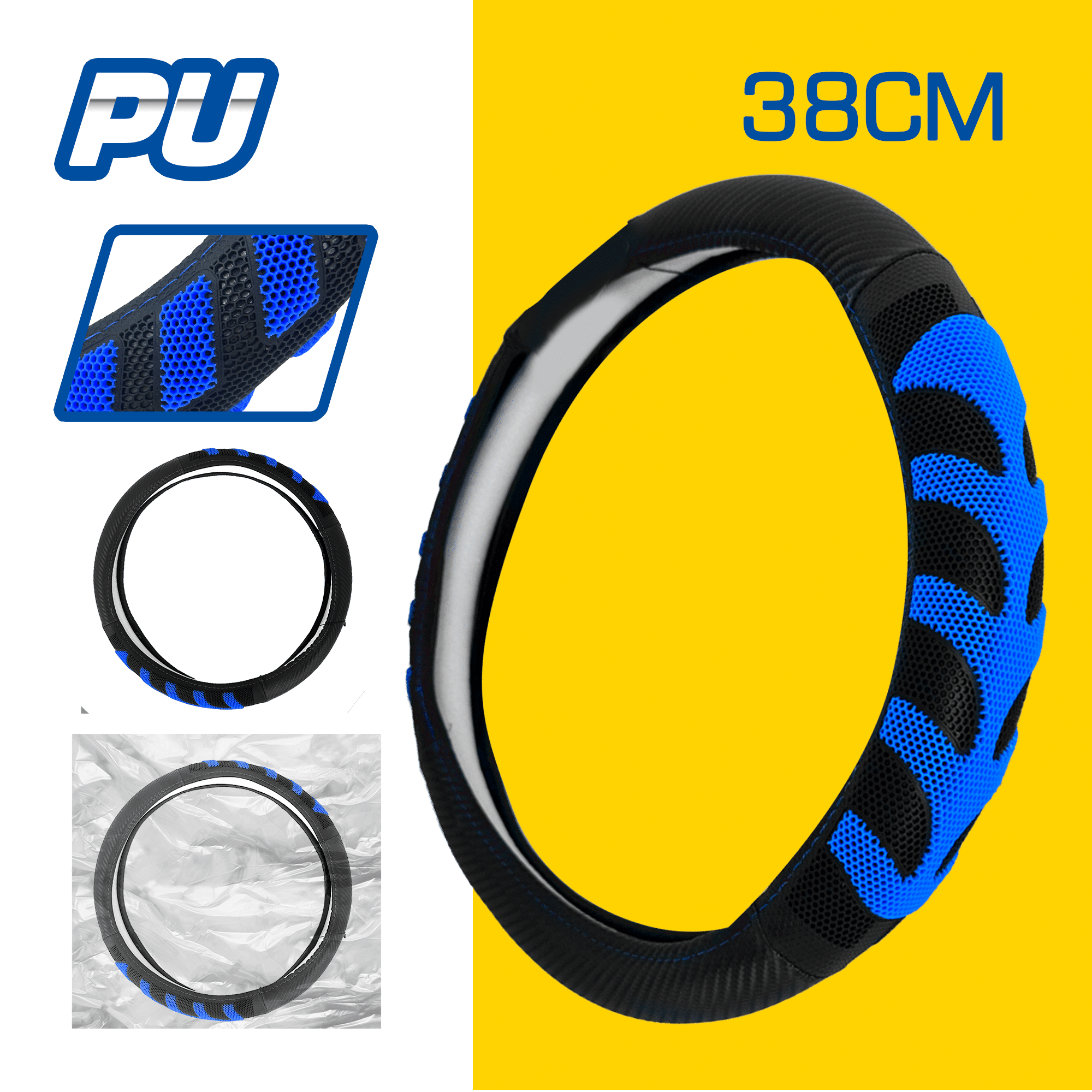 CUBRE VOLANTE PU 38CM 600G NEGRO+AZUL