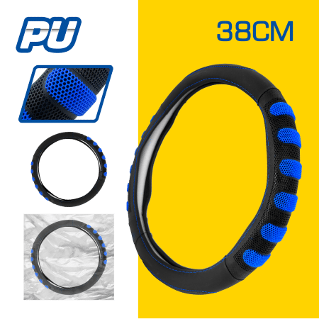 CUBRE VOLANTE PU 38CM 600G NEGRO+AZUL