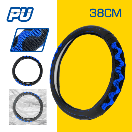 CUBRE VOLANTE PU 38CM 600G NEGRO+AZUL