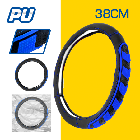 CUBRE VOLANTE PU 38CM 600G NEGRO+AZUL