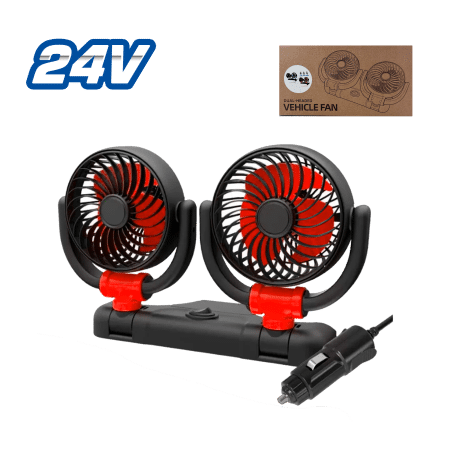 VENTILADOR 24V 4.5″ DUAL CONEX. CIGARRERA CON BASE ROJO