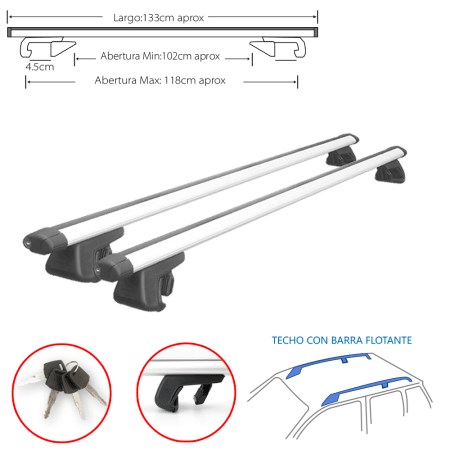 CROSS BAR ALUMINIO C/LLAVE 50" SILVER