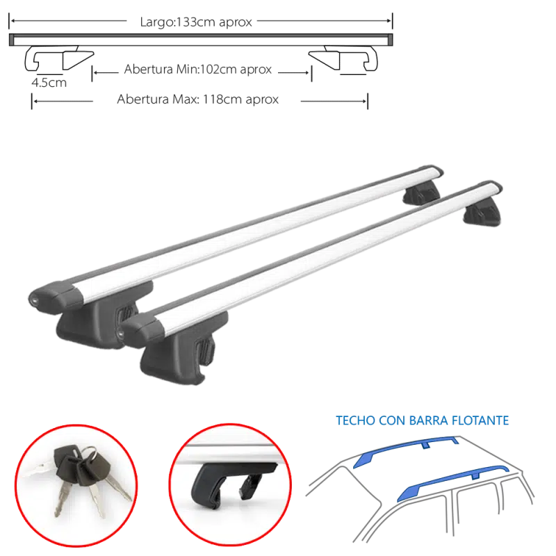 CROSS BAR ALUMINIO C/LLAVE 50" SILVER