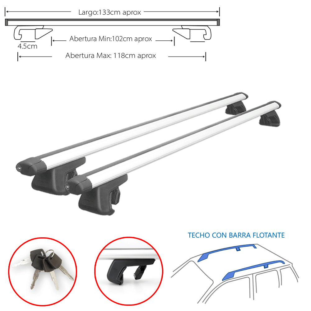 CROSS BAR ALUMINIO C/LLAVE 50" SILVER