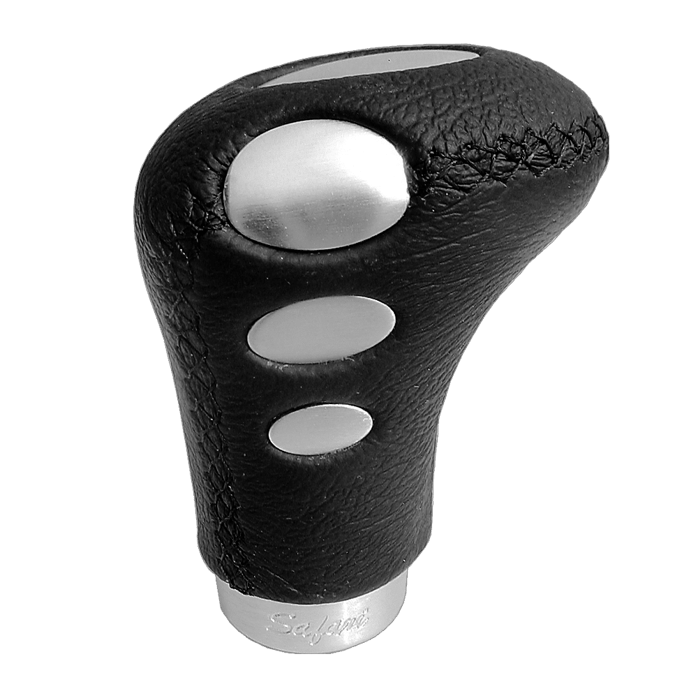 PERILLA DE CAMBIO ALUMINIO CUERO NEGRO