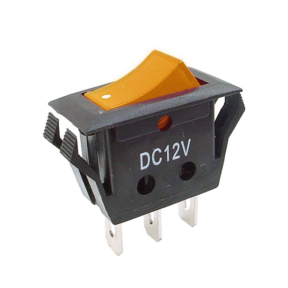 SWITCH C/LUZ ON-OFF 12V 3PIN 4CLIPS AMBAR X 10PZ