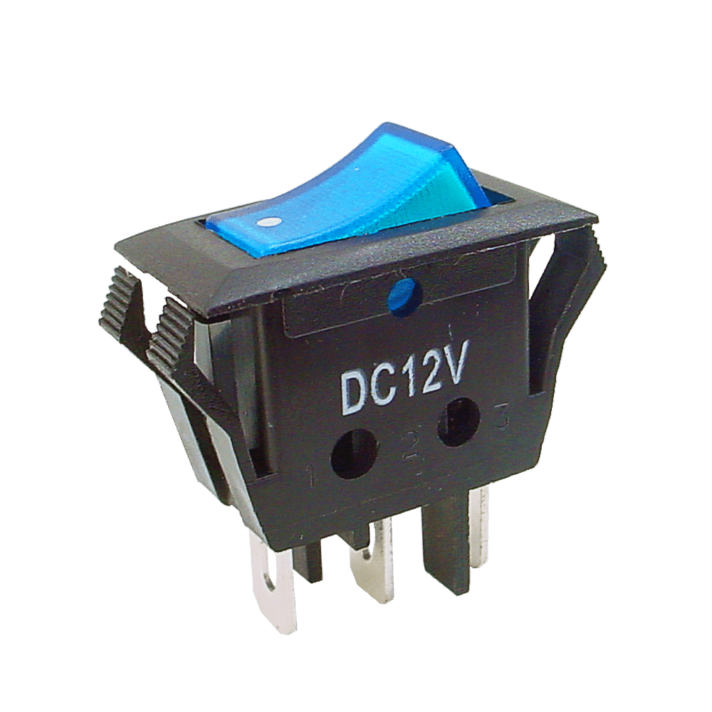 SWITCH C/LUZ ON-OFF 12V 3PIN 4CLIPS AZUL X 10PZS