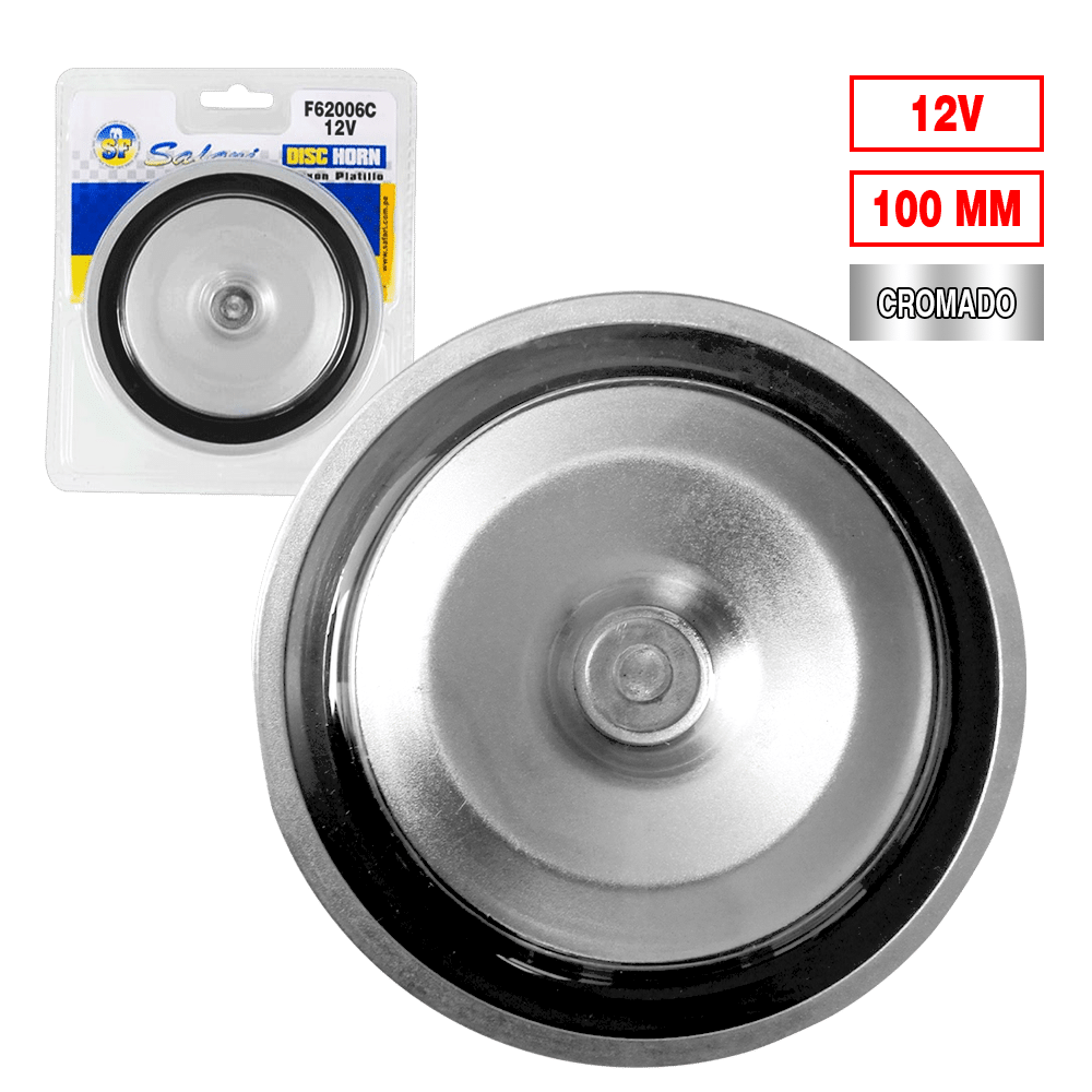 CLAXON PLATILLO CROMADO 12V 100MM