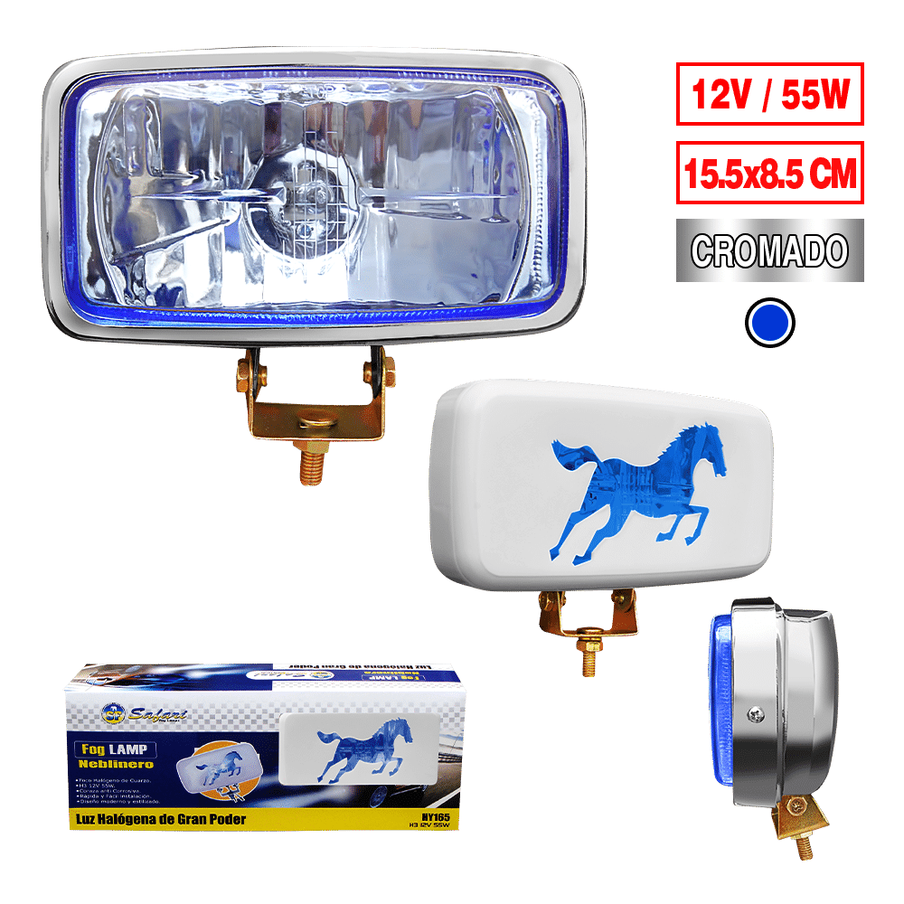 NEBLINERO RECT T/CABALLO 12V 15.5CM AZUL