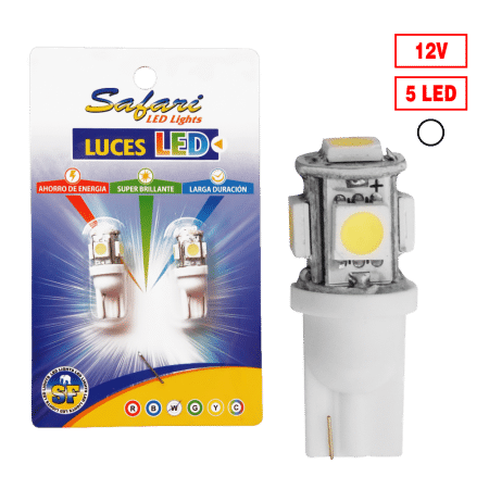 FOCO LED ESTROBO T10 05 LED BLANCO