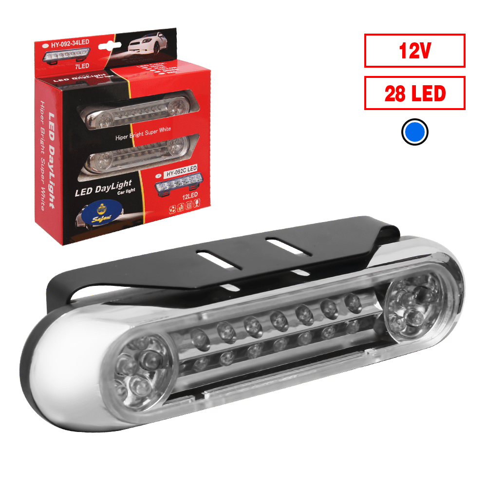 LUZ DIURNA 12V CROM 28LED AZUL