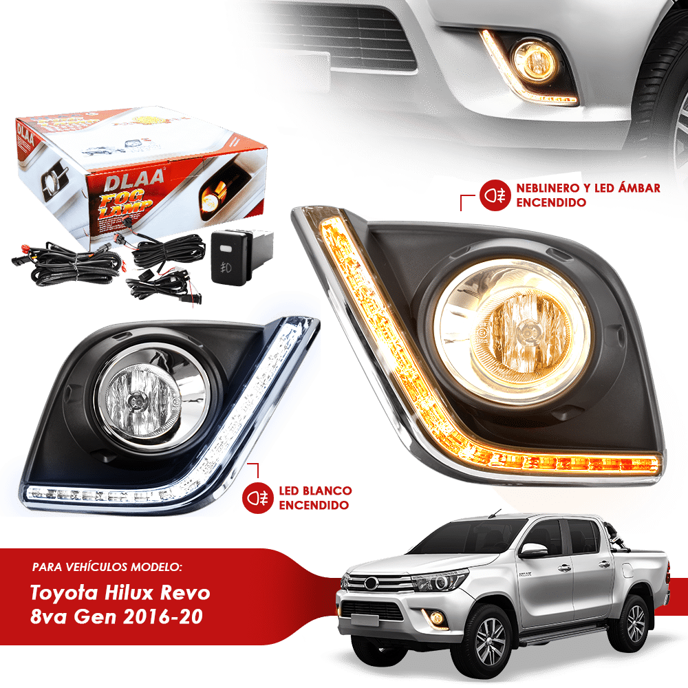 NEBLINERO SET COMPLETO + DRL TY HILUX REVO 8VA GEN 2016-20