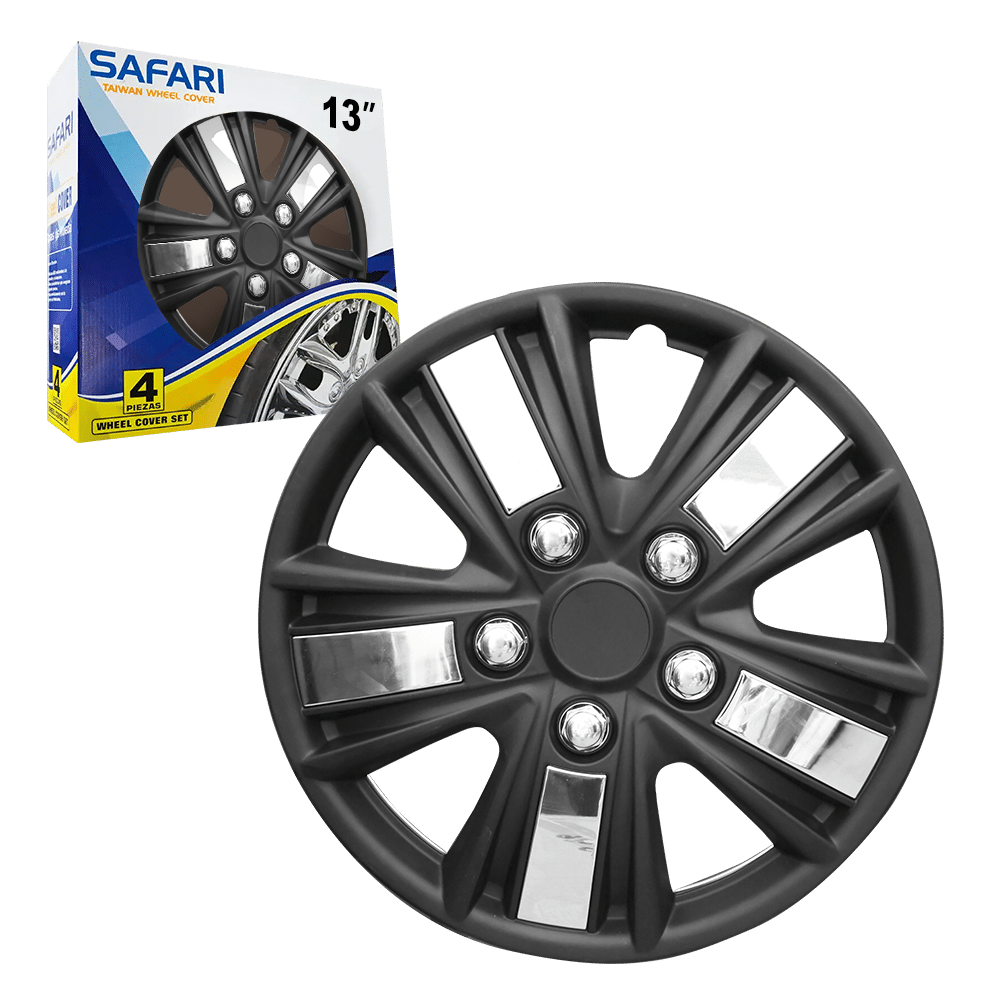 TAPAS DE RUEDA C/CLIPS 13 NEGRO/CROMADO