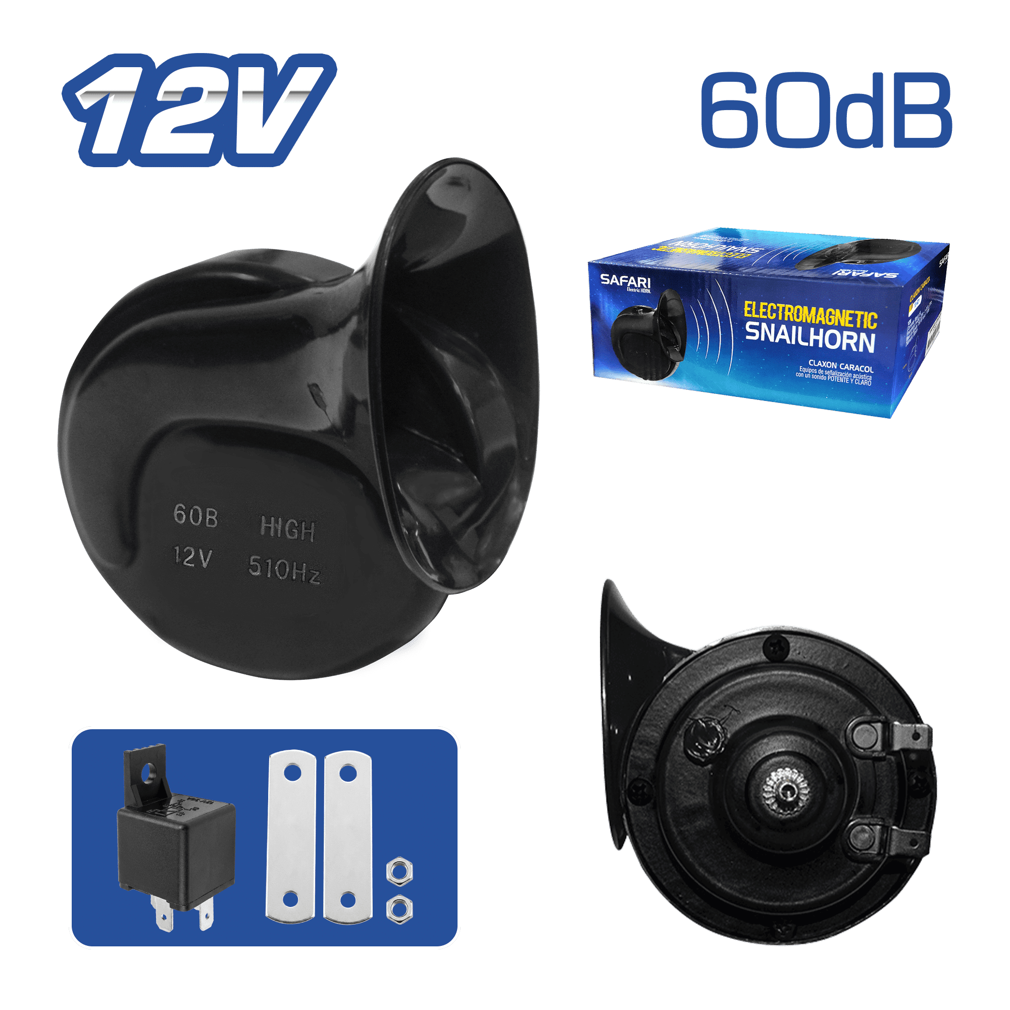 CLAXON CARACOL 12V ALTA:510HZ BAJA:410HZ BLACK INC RELAY