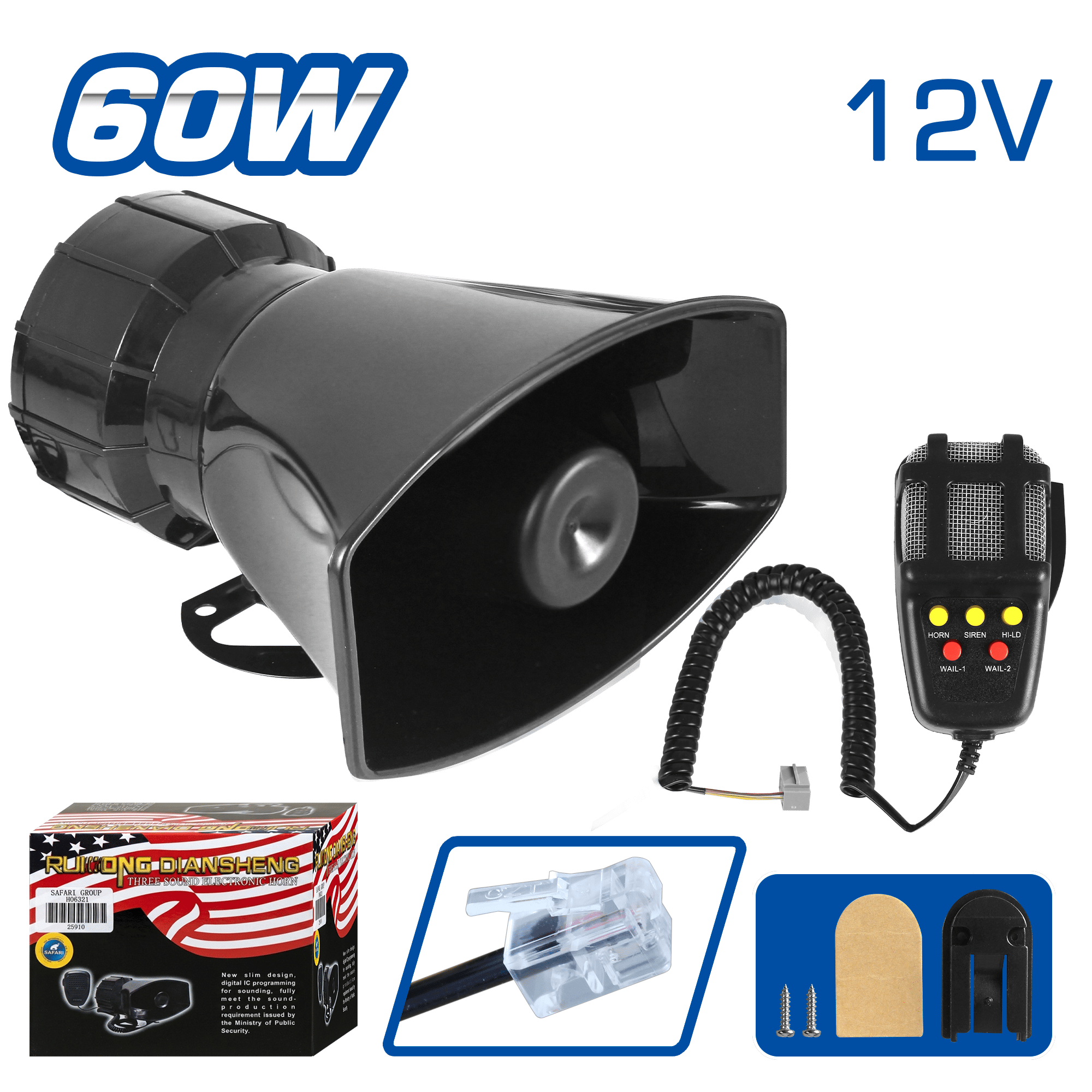 SIRENA ELECTRICA 12V 60W -MAX 100W 05 TONOS