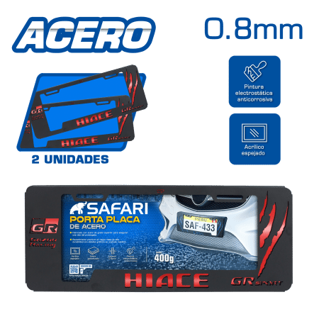 PORTA PLACA ACERO 400G 0.8MM T/EURO HIACE/GR SPORT GR/GARRAS ROJO