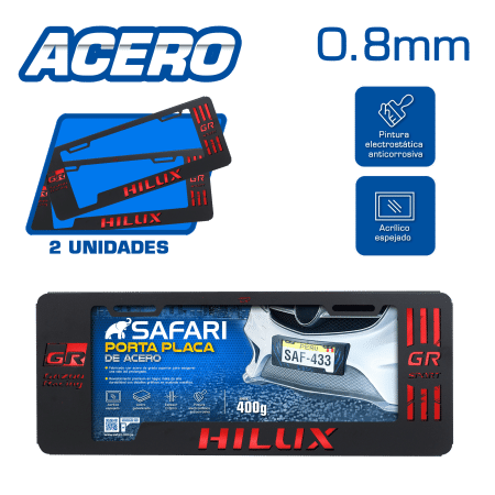 PORTA PLACA ACERO 400G 0.8MM T/EURO HILUX GR/GR SPORT ROJO