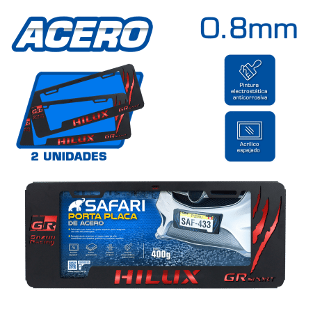 PORTA PLACA ACERO 400G 0.8MM T/EURO HILUX/GR SPORT GR/GARRAS ROJO