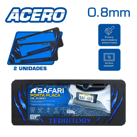 PORTA PLACA ACERO 400G 0.8MM T/EURO TERRITORY GARRAS AZUL