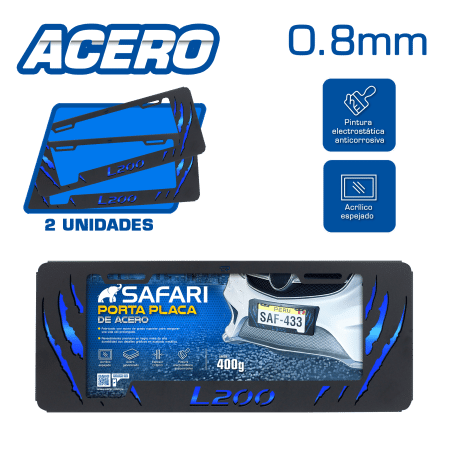 PORTA PLACA ACERO 400G 0.8MM T/EURO L200 GARRAS AZUL