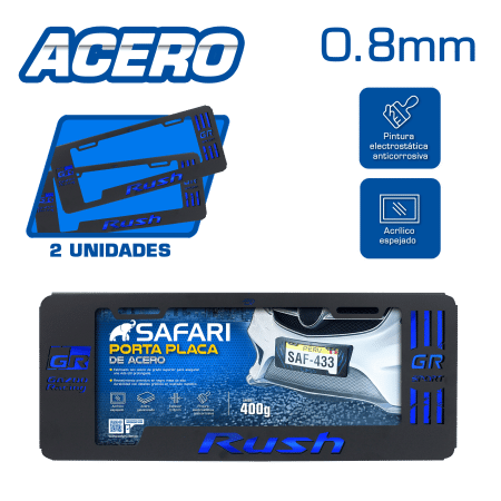 PORTA PLACA ACERO 400G 0.8MM T/EURO RUSH GR/GR SPORT AZUL