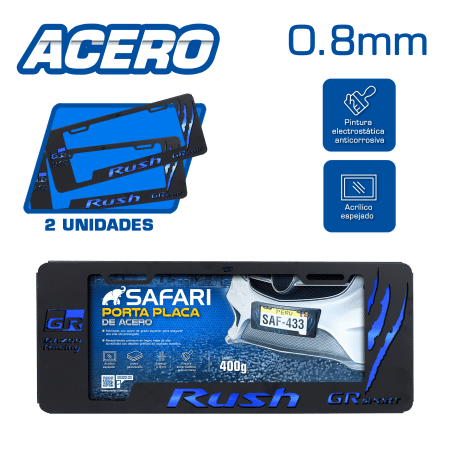 PORTA PLACA ACERO 400G 0.8MM T/EURO RUSH/GR SPORT GARRAS AZUL