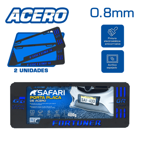 PORTA PLACA ACERO 400G 0.8MM T/EURO FORTUNER GR/GR SPORT AZUL