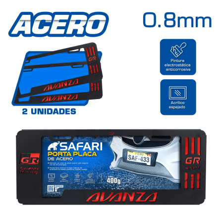 PORTA PLACA ACERO 400G 0.8MM T/EURO AVANZA GR/GR SPORT ROJO