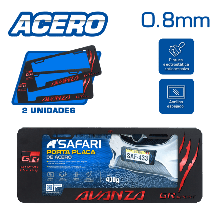 PORTA PLACA ACERO 400G 0.8MM T/EURO AVANZA/GR SPORT GARRAS ROJO