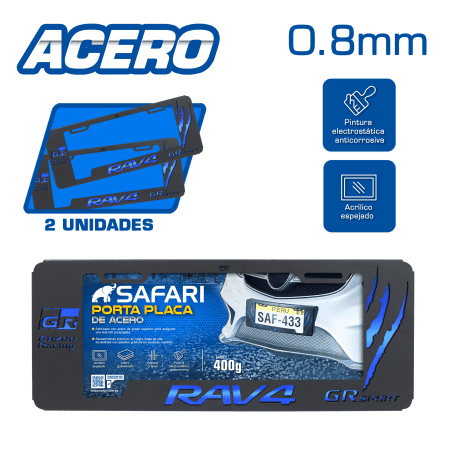 PORTA PLACA ACERO 400G 0.8MM T/EURO RAV4/GR SPORT GARRAS AZUL