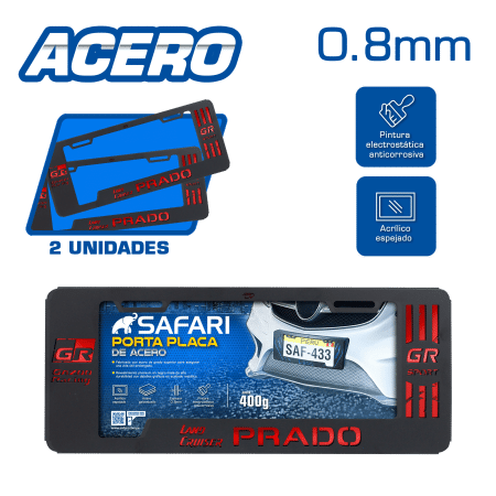 PORTA PLACA ACERO 400G 0.8MM T/EURO PRADO GR/GR SPORT ROJO