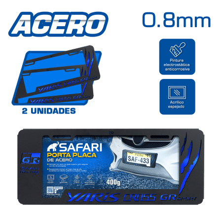 PORTA PLACA ACERO 400G 0.8MM T/EURO YARIS CROSS/GR SPORT GARRAS AZUL