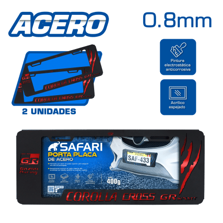 PORTA PLACA ACERO 400G 0.8MM T/EURO COROLLA CROSS/GR SPORT GARRAS ROJO