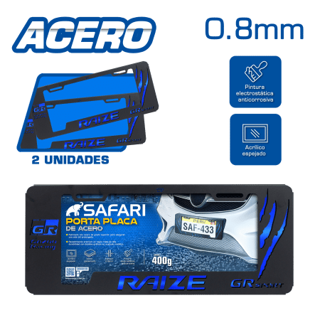 PORTA PLACA ACERO 400G 0.8MM T/EURO RAIZE/GR SPORT GARRAS AZUL