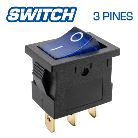 SWITCH C/LUZ ON-OFF 12V 3PIN 2CLIPS AZUL 10PZS