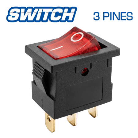 SWITCH C/LUZ ON-OFF 12V 3PIN 2CLIPS ROJO 10PZS